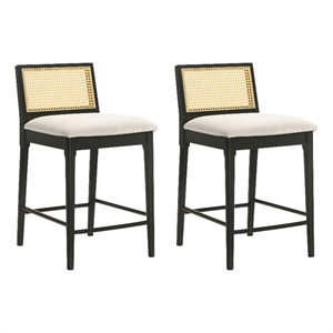 Tobias Wood Bar Height Kitchen Bar Stool in Black with White Seat - Set of 2