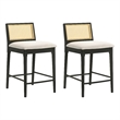 Tobias Wood Bar Height Kitchen Bar Stool in Black with White Seat - Set of 2