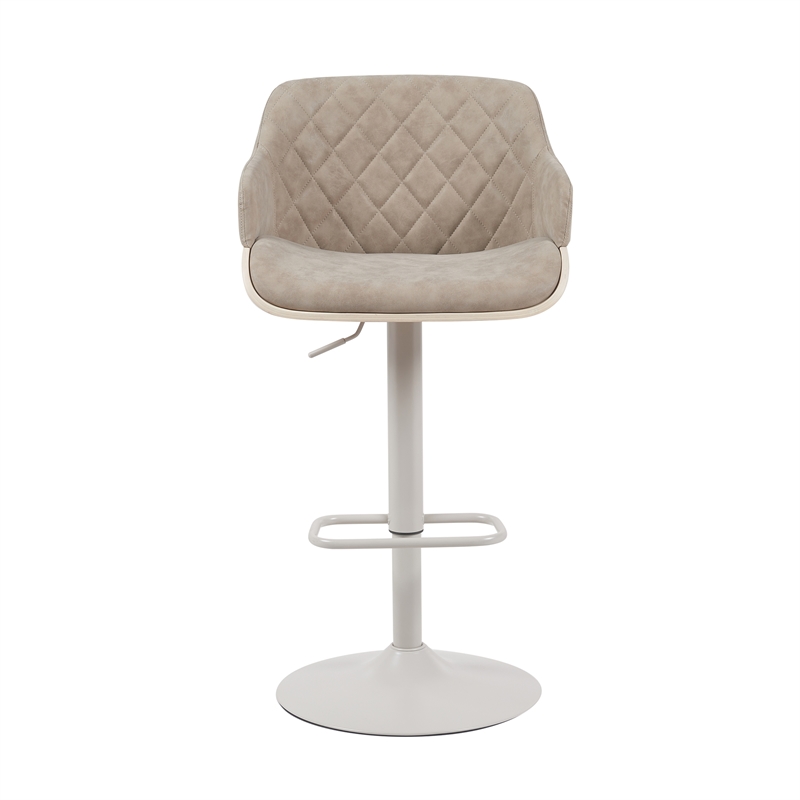 Toby Adjustable Swivel Barstool in Ivory/Vintage Taupe Seat/Pale Wood Accents