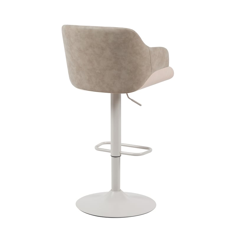 Toby Adjustable Swivel Barstool in Ivory/Vintage Taupe Seat/Pale Wood Accents