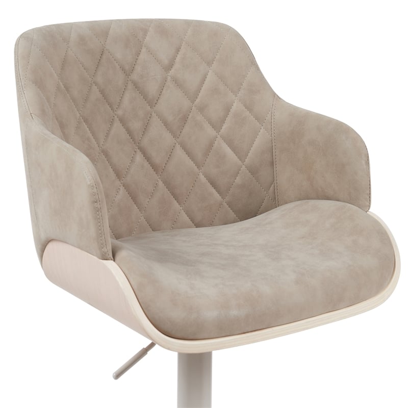 Toby Adjustable Swivel Barstool in Ivory/Vintage Taupe Seat/Pale Wood Accents