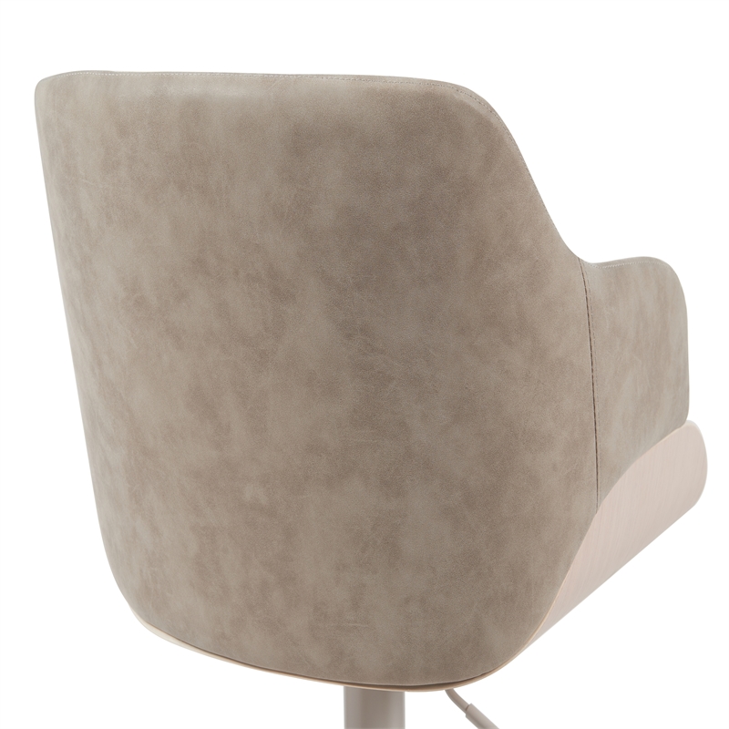 Toby Adjustable Swivel Barstool in Ivory/Vintage Taupe Seat/Pale Wood Accents