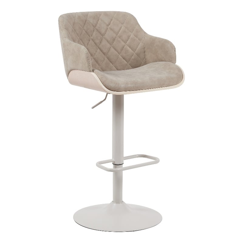 Toby Adjustable Swivel Barstool in Ivory/Vintage Taupe Seat/Pale Wood Accents