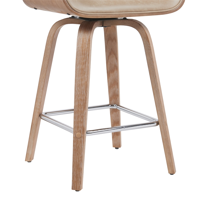 Tyler Counter Height Swivel Bar Stool in White Wash Wood/Brown Seat- Set of 3