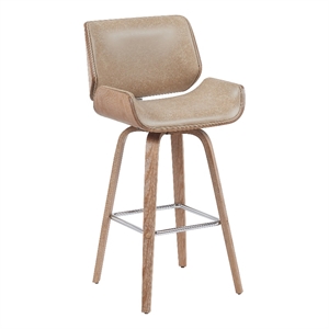 Tyler Swivel Bar Stool with White Wash Wood and Vintage Brown Upholstery