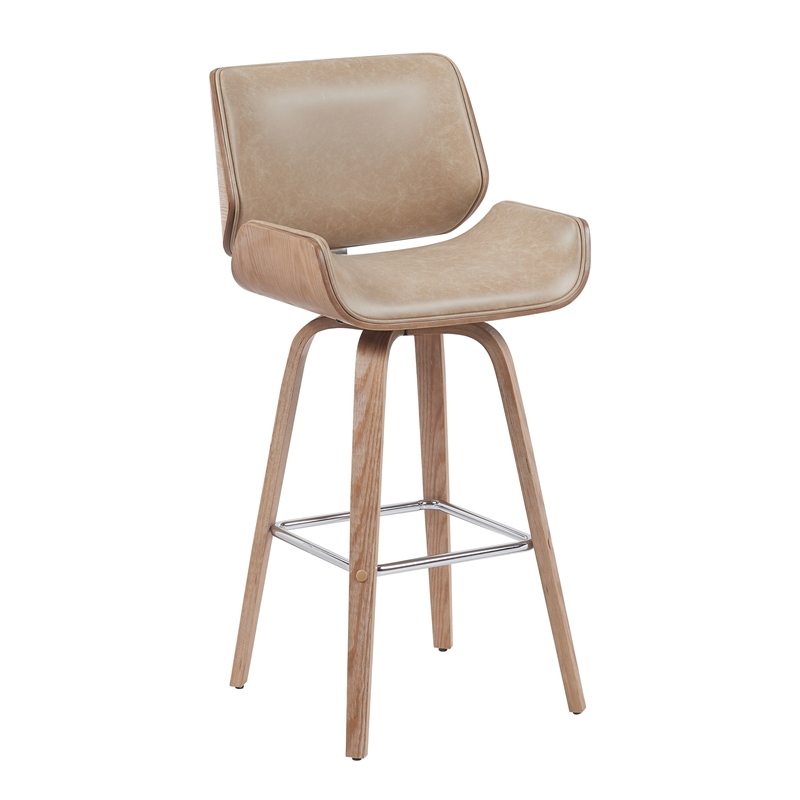 Tyler Swivel Bar Stool with White Wash Wood/Vintage Brown Upholstery- Set of 3