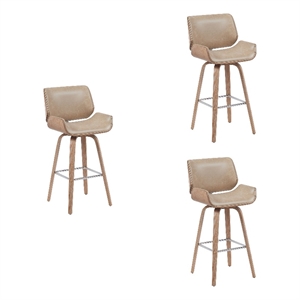 Tyler Swivel Bar Stool with White Wash Wood/Vintage Brown Upholstery- Set of 3