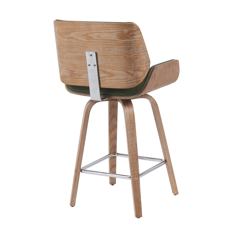 Tyler Counter Height Swivel Bar Stool in White Wash Wood/Green Seat- Set of 2