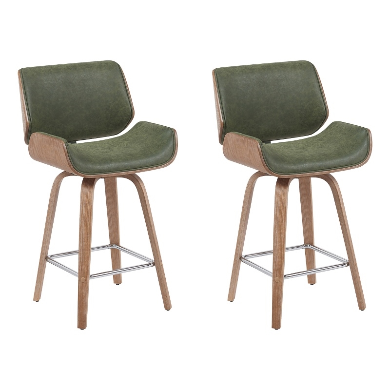 Tyler Counter Height Swivel Bar Stool in White Wash Wood/Green Seat- Set of 2