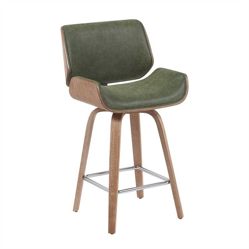 Tyler Counter Height Swivel Bar Stool in White Wash Wood/Green Seat- Set of 3