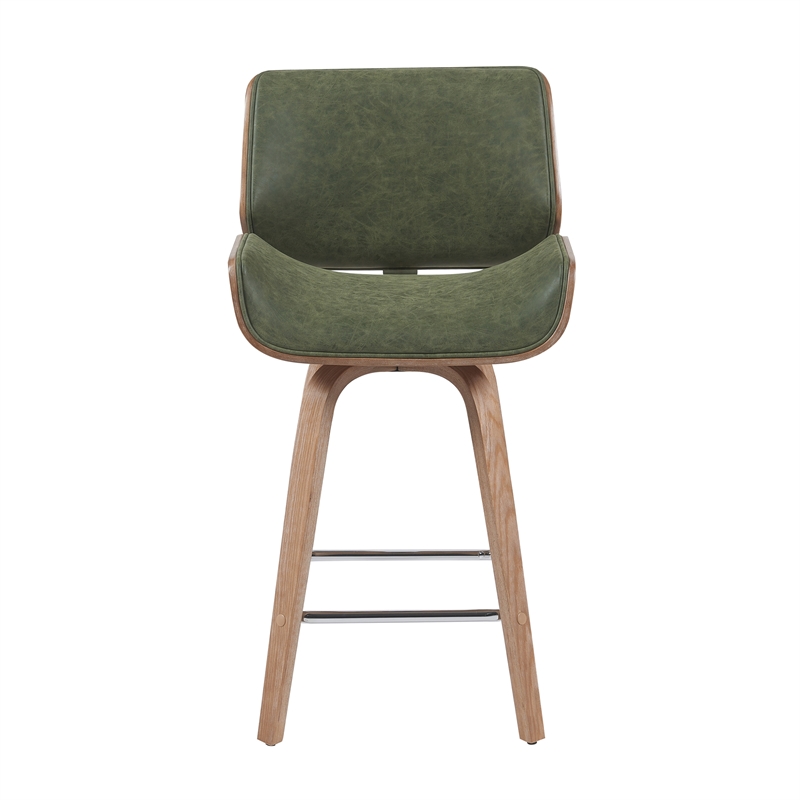 Tyler Counter Height Swivel Bar Stool in White Wash Wood/Green Seat- Set of 4