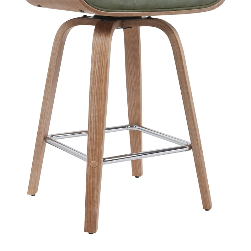 Tyler Counter Height Swivel Bar Stool in White Wash Wood/Green Seat- Set of 4