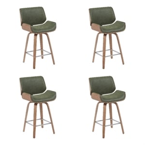 Tyler Counter Height Swivel Bar Stool in White Wash Wood/Green Seat- Set of 4