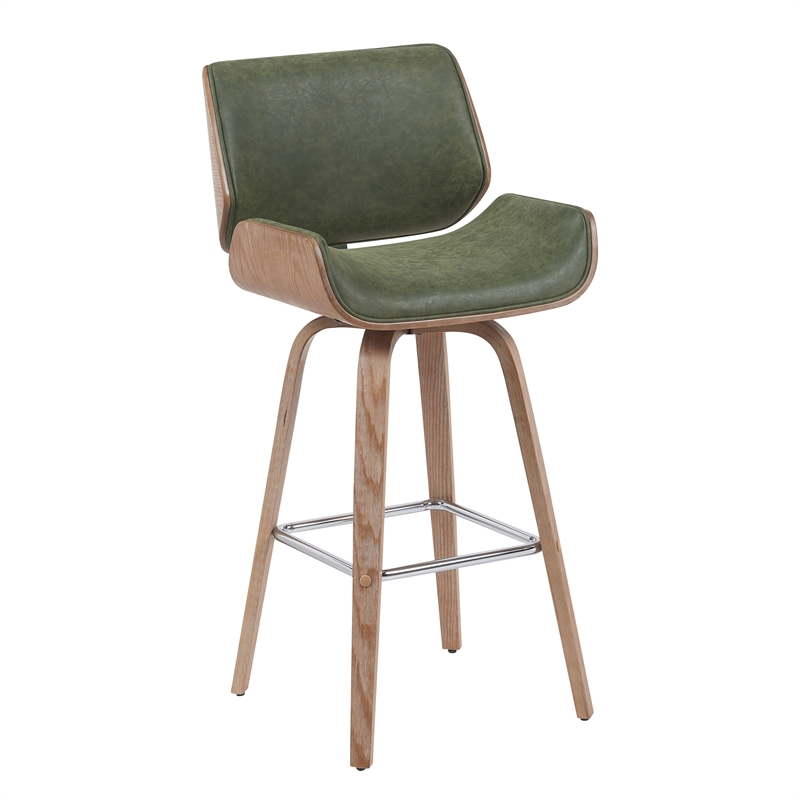Tyler Swivel Bar Stool with White Wash Wood & Vintage Green Upholstery- Set of 3