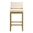 Yaneli Natural Wood Bar Height Bar Stool in Amber Glow with White Fabric Seat