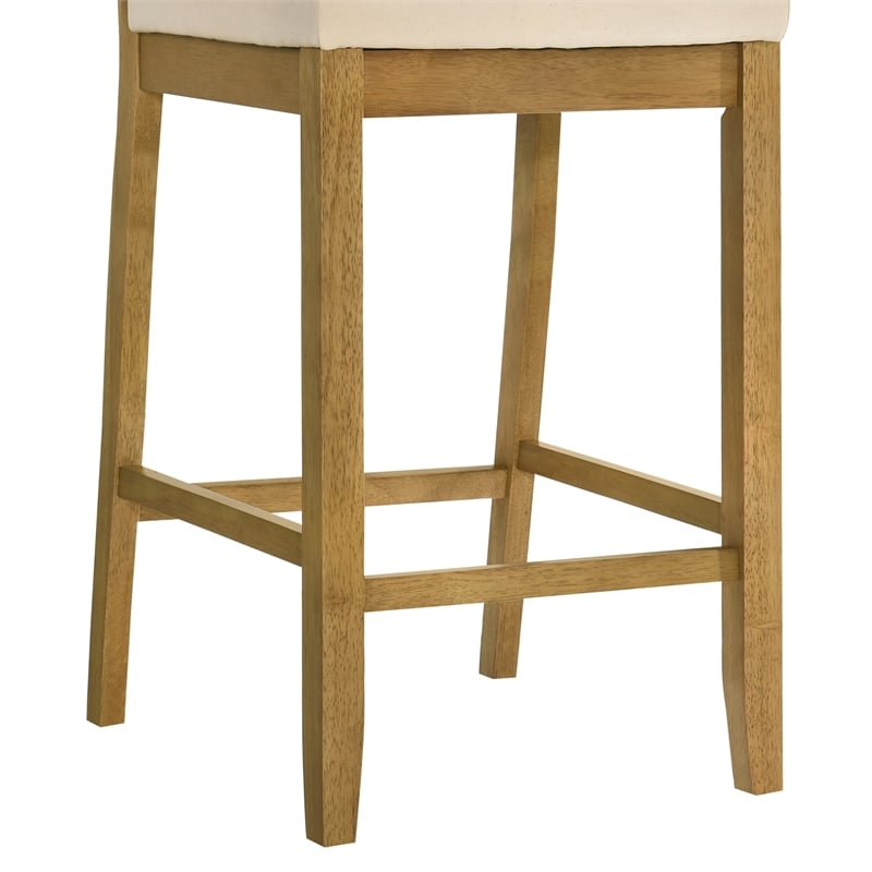 Yaneli Natural Wood Bar Height Bar Stool in Amber Glow with White Fabric Seat