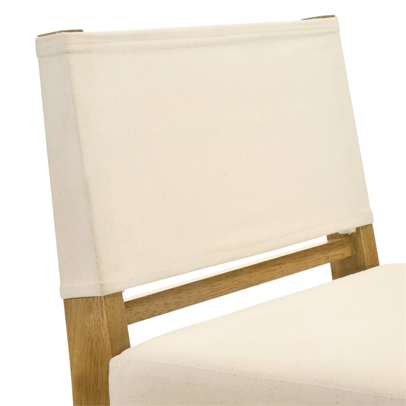 Yaneli Natural Wood Bar Height Bar Stool in Amber Glow with White Fabric Seat