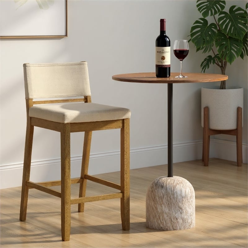 Yaneli Bar Height Bar Stool in Amber Glow with White Fabric Seat - Set of 2