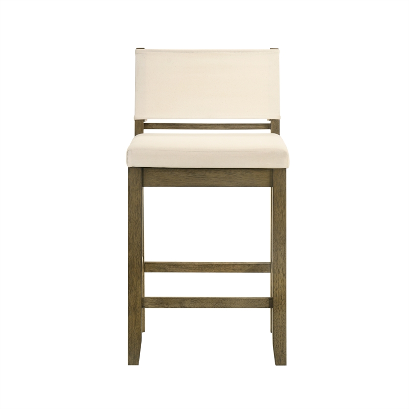 Yaneli Natural Wood Counter Height Bar Stool in Putty Brown/White Fabric Seat