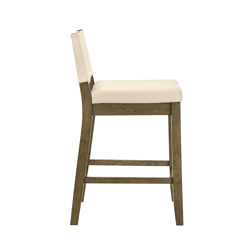 Yaneli Natural Wood Counter Height Bar Stool in Putty Brown/White Fabric Seat