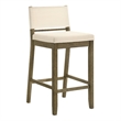 Yaneli Natural Wood Counter Height Bar Stool in Putty Brown/White Fabric Seat