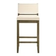 Yaneli Natural Wood Bar Height Bar Stool in Putty Brown with White Fabric Seat