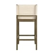 Yaneli Natural Wood Bar Height Bar Stool in Putty Brown with White Fabric Seat