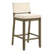 Yaneli Natural Wood Bar Height Bar Stool in Putty Brown with White Fabric Seat