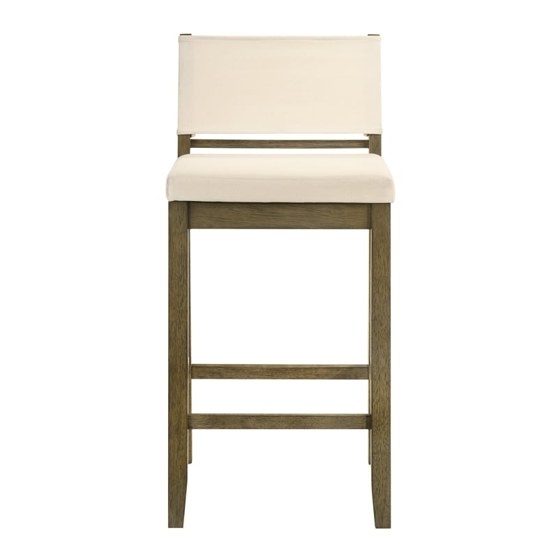 Yaneli Bar Height Bar Stool in Putty Brown with White Fabric Seat - Set of 2