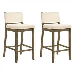 Yaneli Bar Height Bar Stool in Putty Brown with White Fabric Seat - Set of 2