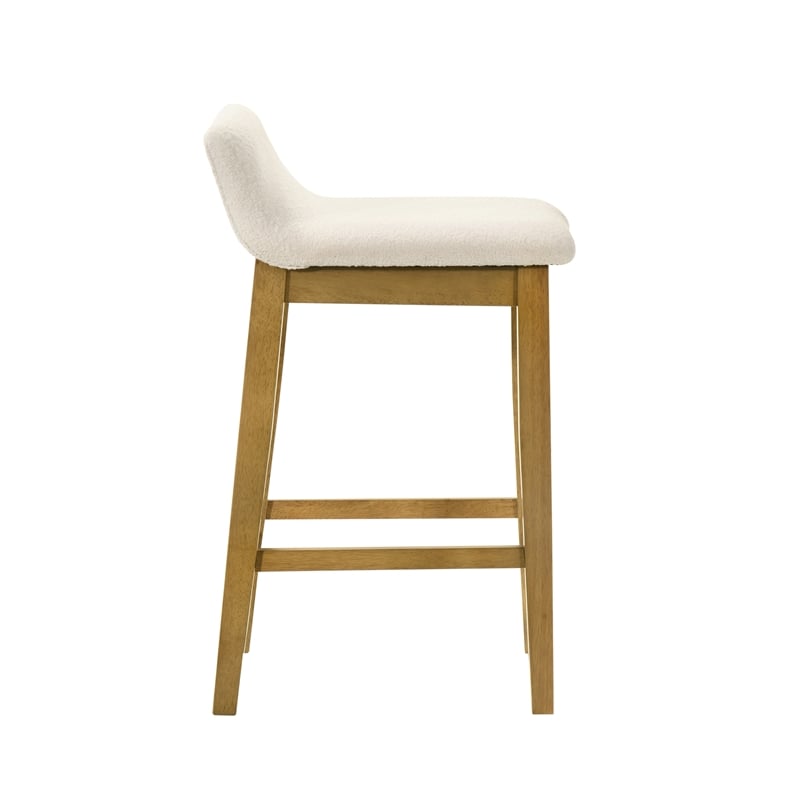 Annikah Wood Counter Height Kitchen Bar Stool in Amber with White Boucle Seat