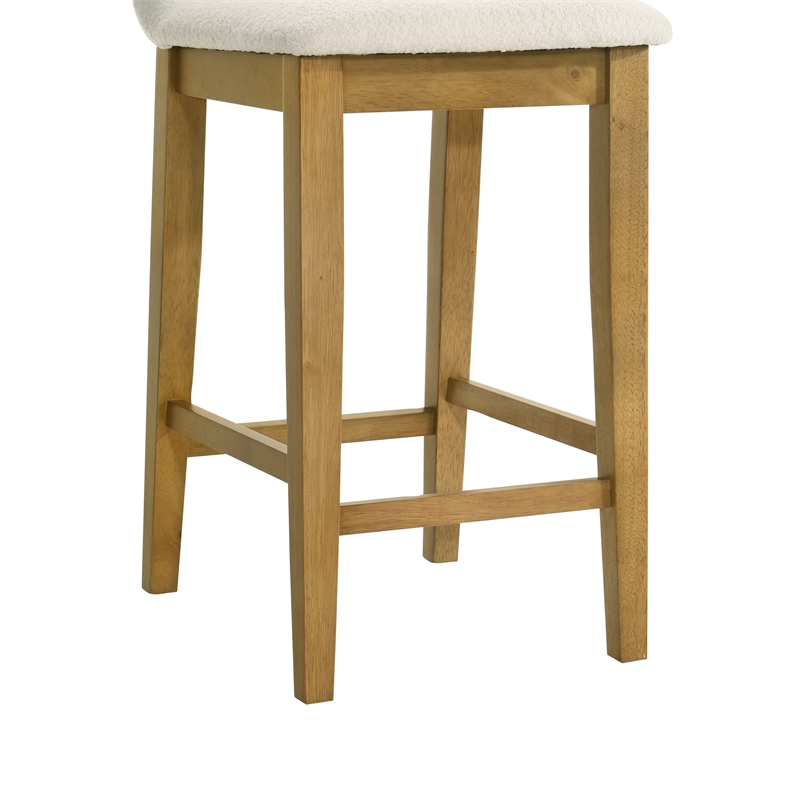 Annikah Wood Counter Height Kitchen Bar Stool in Amber with White Boucle Seat