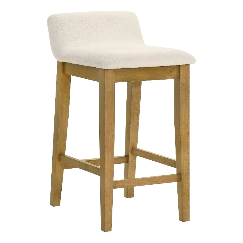 Annikah Wood Counter Height Kitchen Bar Stool in Amber with White Boucle Seat