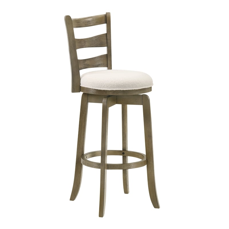 Melindra Swivel Wood Bar Height Kitchen Bar Stool -Putty Brown/White Boucle Seat