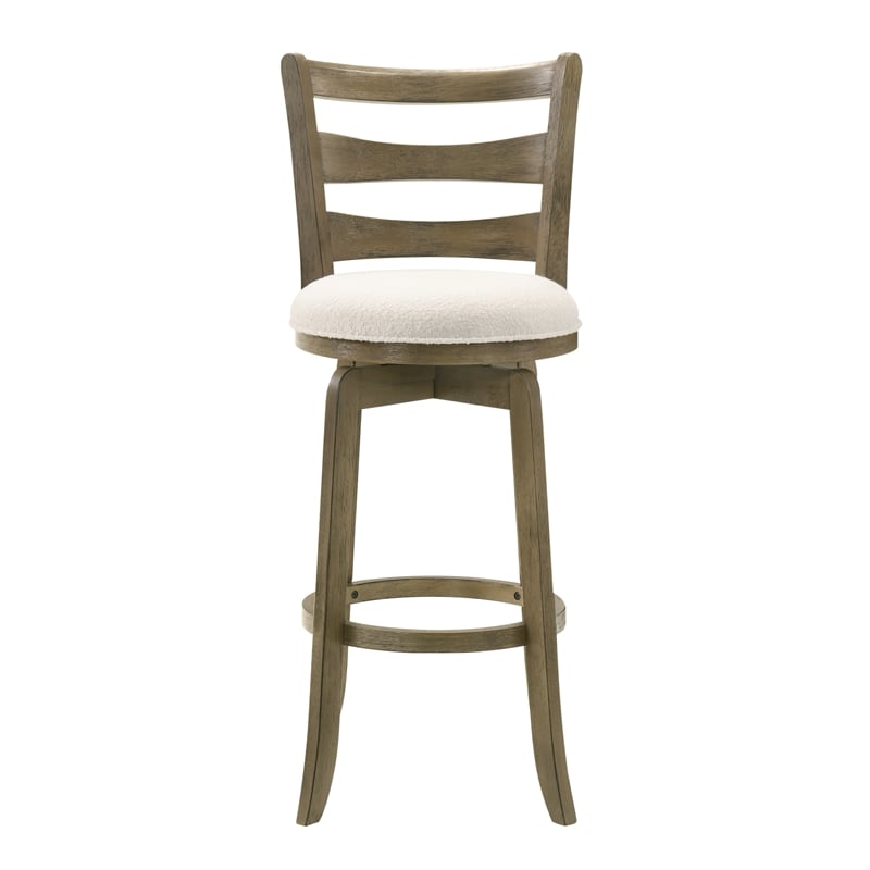 Melindra Swivel Wood Bar Height Kitchen Bar Stool -Putty Brown/White Boucle Seat