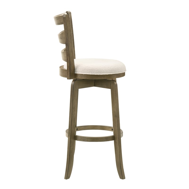 Melindra Swivel Wood Bar Height Kitchen Bar Stool -Putty Brown/White Boucle Seat