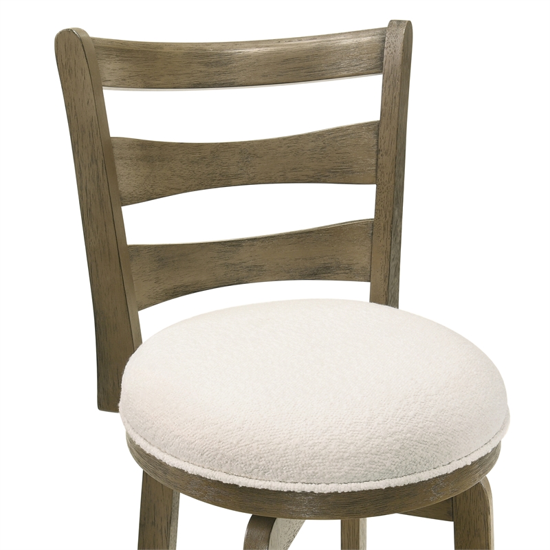 Melindra Swivel Wood Bar Height Kitchen Bar Stool -Putty Brown/White Boucle Seat