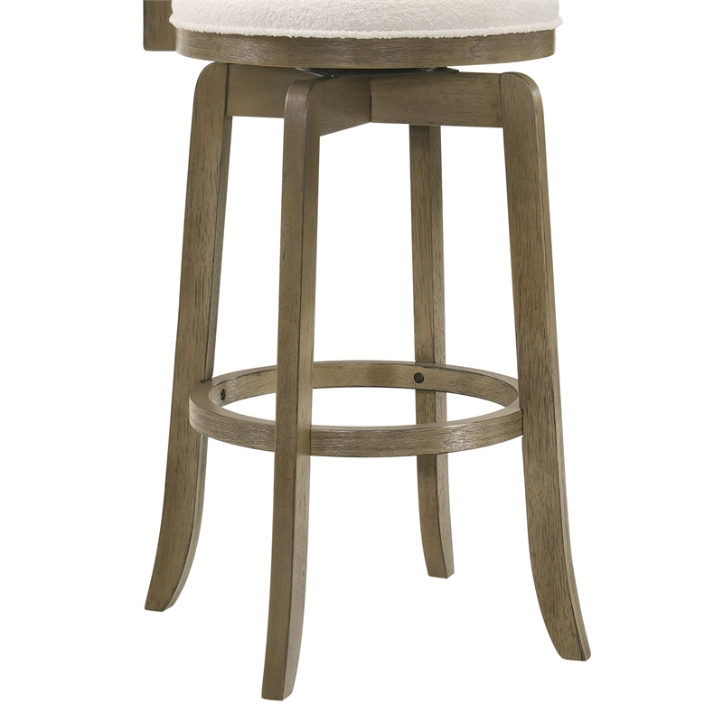 Melindra Swivel Wood Bar Height Kitchen Bar Stool -Putty Brown/White Boucle Seat
