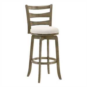 Melindra Swivel Wood Bar Height Kitchen Bar Stool -Putty Brown/White Boucle Seat