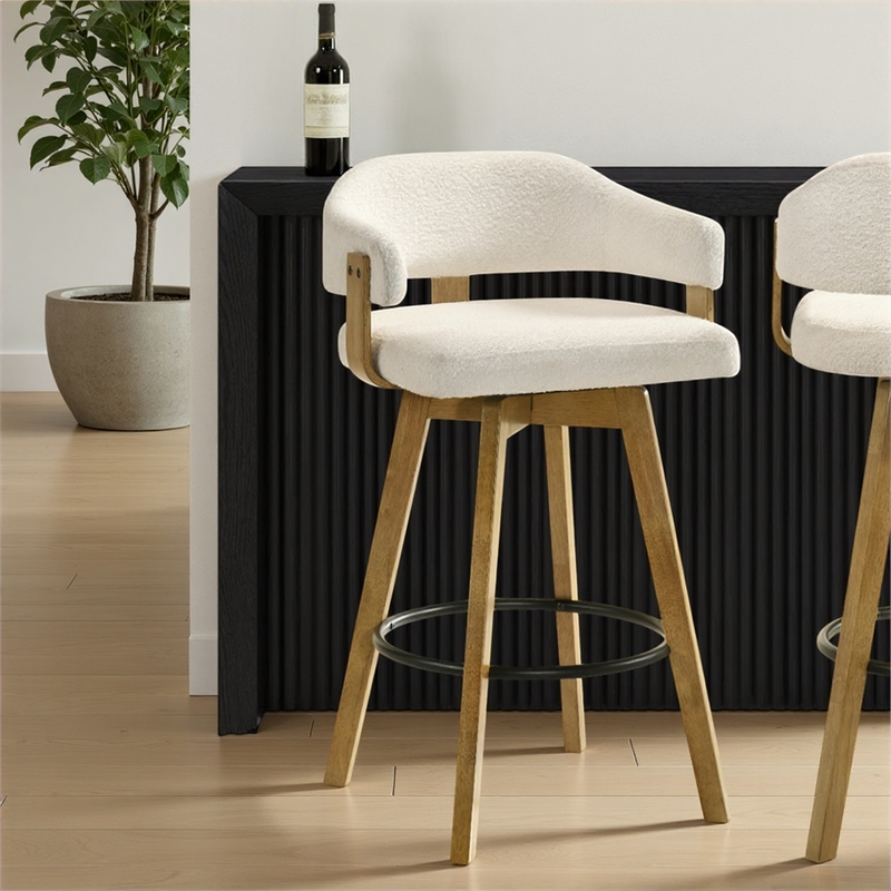 Callah Bar Height Bar Stool in Amber Glow/White Boucle Fabric Seat - Set of 2