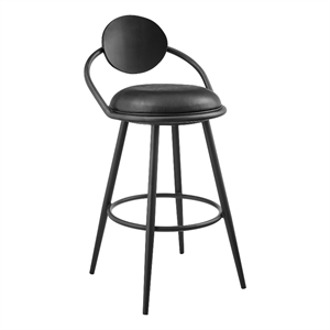 Carnation 30&quot Swivel Bar Stool in Black Iron with Black Faux Leather/Black
