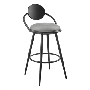 Carnation 30&quot Swivel Bar Stool in Black Iron with Gray Faux Leather/Black
