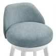 Erika Swivel Wood Counter Height Bar Stool in White with Light Blue Fabric Seat