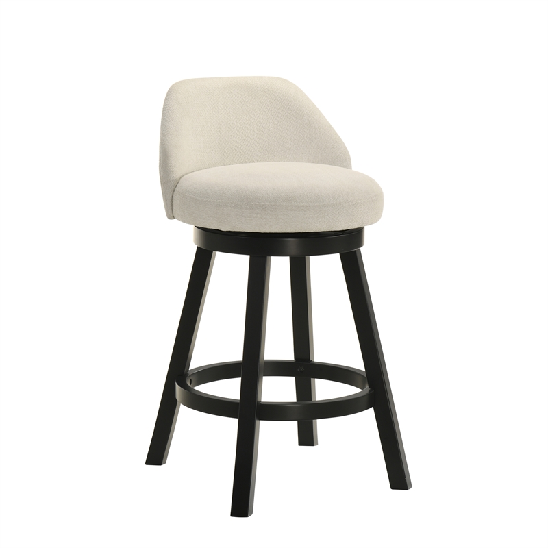 Erika Swivel Wood Counter Height Bar Stool in Black/Cream Fabric Seat - Set of 3