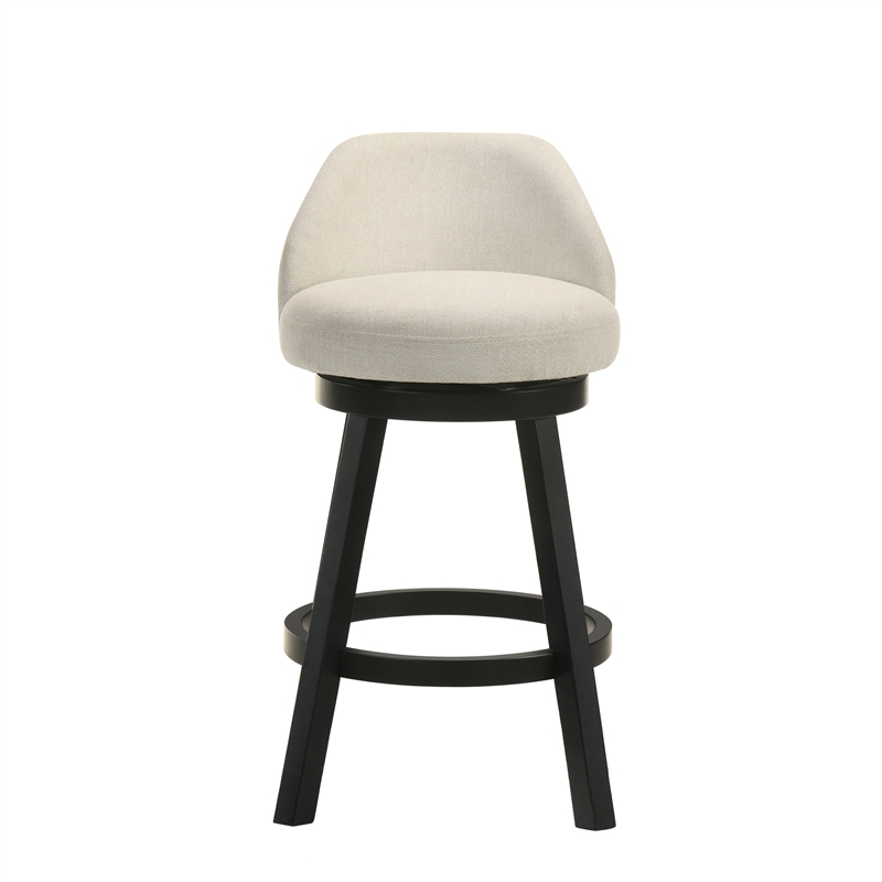 Erika Swivel Wood Counter Height Bar Stool in Black/Cream Fabric Seat - Set of 3