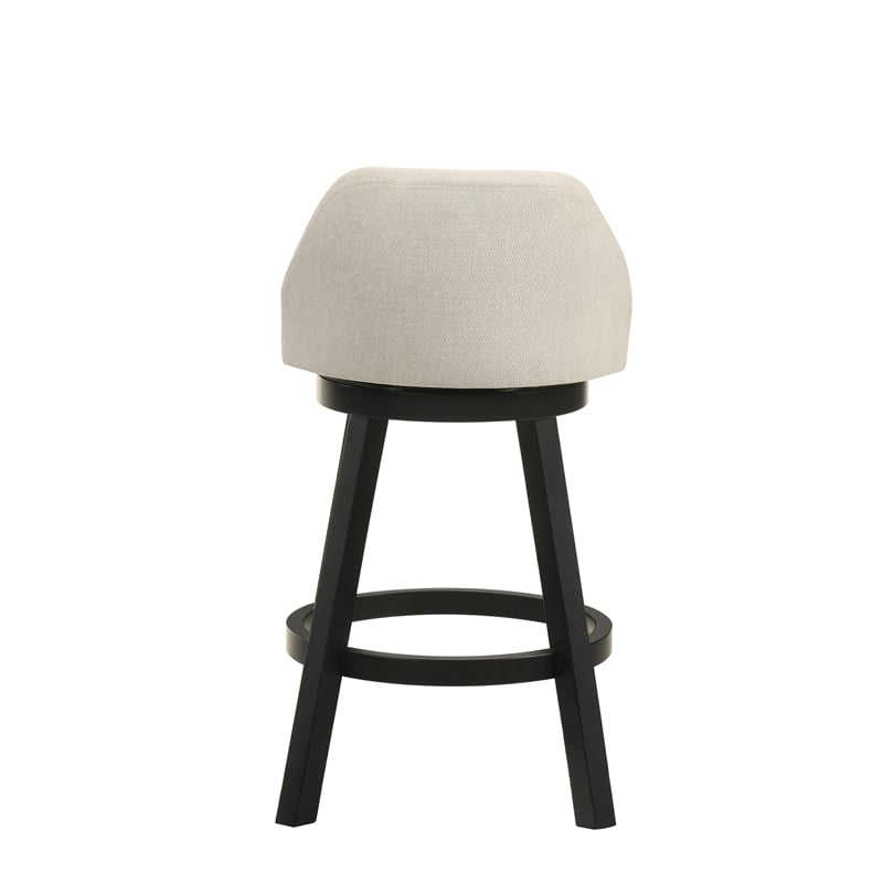 Erika Swivel Wood Counter Height Bar Stool in Black/Cream Fabric Seat - Set of 3