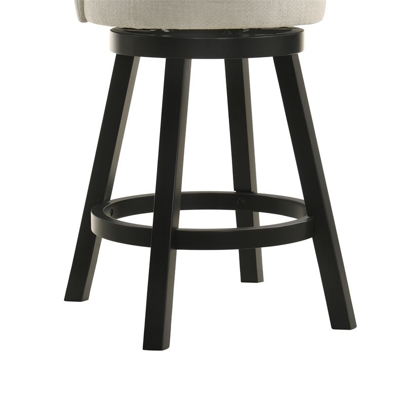 Erika Swivel Wood Counter Height Bar Stool in Black/Cream Fabric Seat - Set of 3