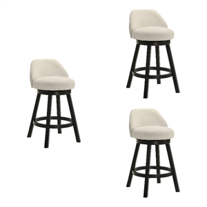 Erika Swivel Wood Counter Height Bar Stool in Black/Cream Fabric Seat - Set of 3