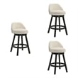 Erika Swivel Wood Counter Height Bar Stool in Black/Cream Fabric Seat - Set of 3