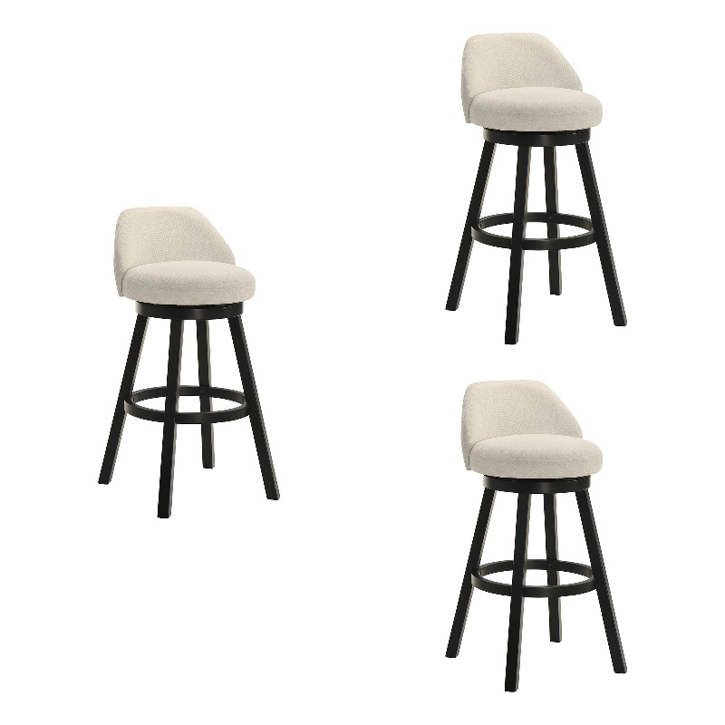 Erika Swivel Wood Bar Height Kitchen Bar Stool in Black/Cream - Set of 3